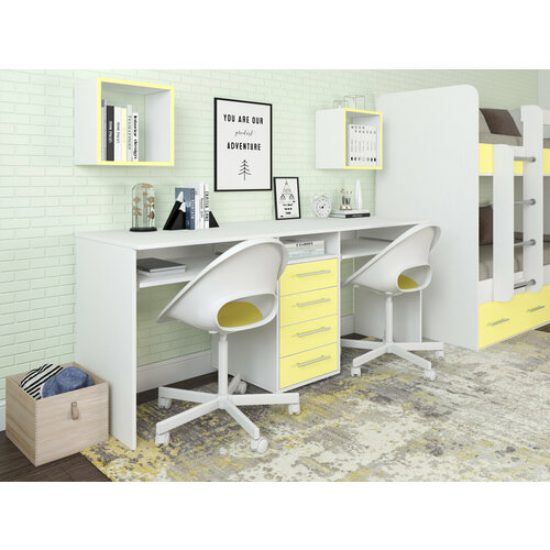 Компьютерный стол двойной Есэндвич Лаворо, 180x60х75 см (Белый/Лимонный)