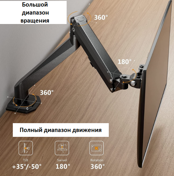 Настольный кронштейн (держатель) для монитора 13-32" до 9 кг, черный — фото 3