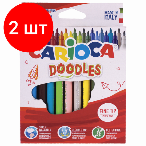 фото Комплект 2 шт, фломастеры carioca"doodles", 24 цвета, суперсмываемые, 42315