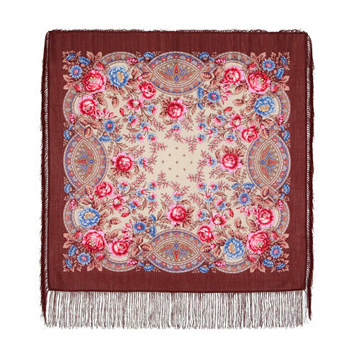 фото Платок павловопосадская платочная мануфактура,89х89 см, розовый, коричневый