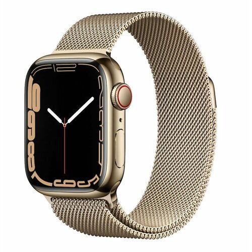 Умные часы Apple Watch Series 7 GPS Cellular MKJ03FDA 41мм Gold Stainless Steel Case with Gold Stainless Steel Milanese Loop золотозолото 6268900₽