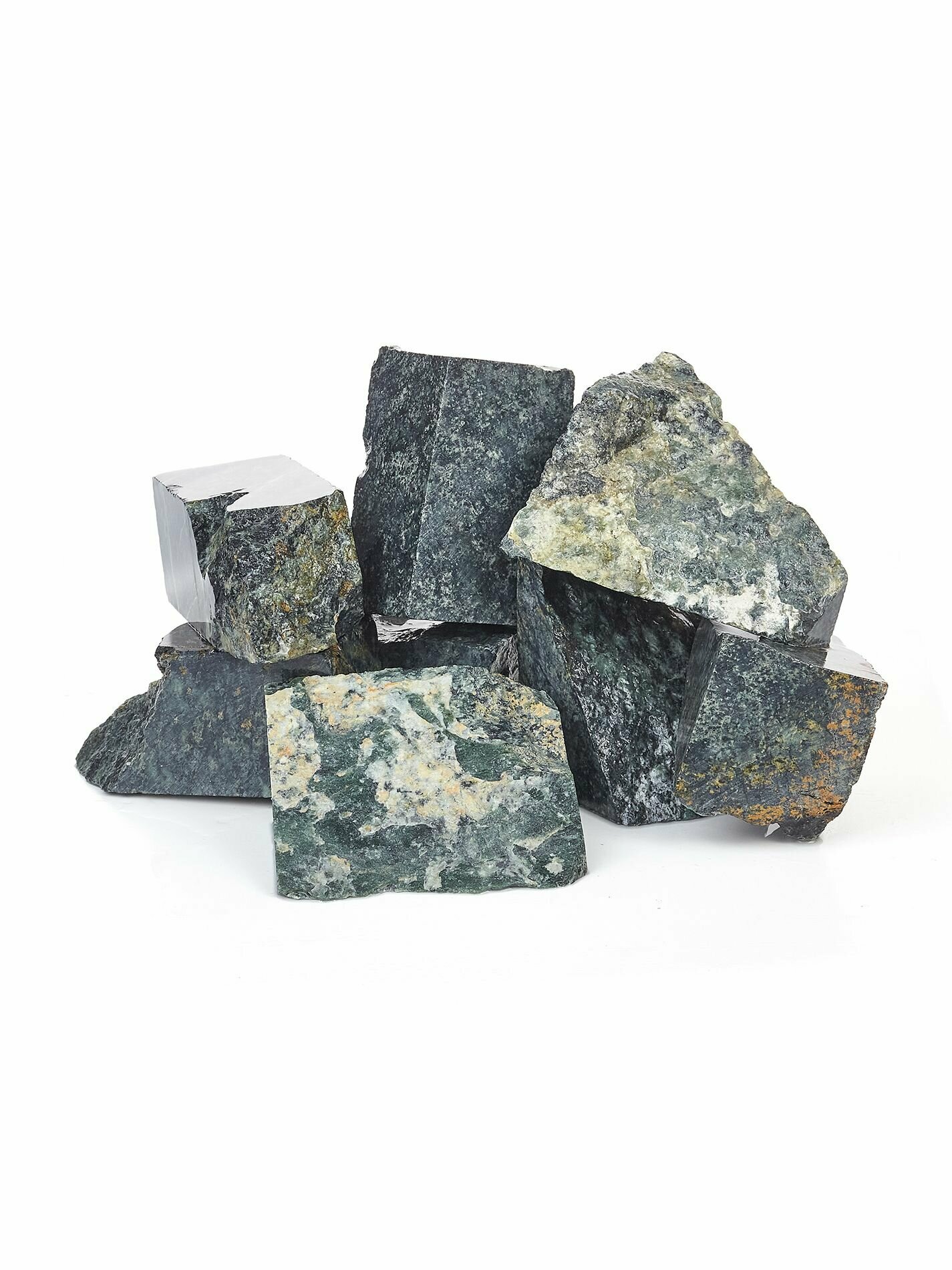 Камни для бани Жадеит + Нефрит колото-пиленый 10 кг (фракция 80-130 мм.)