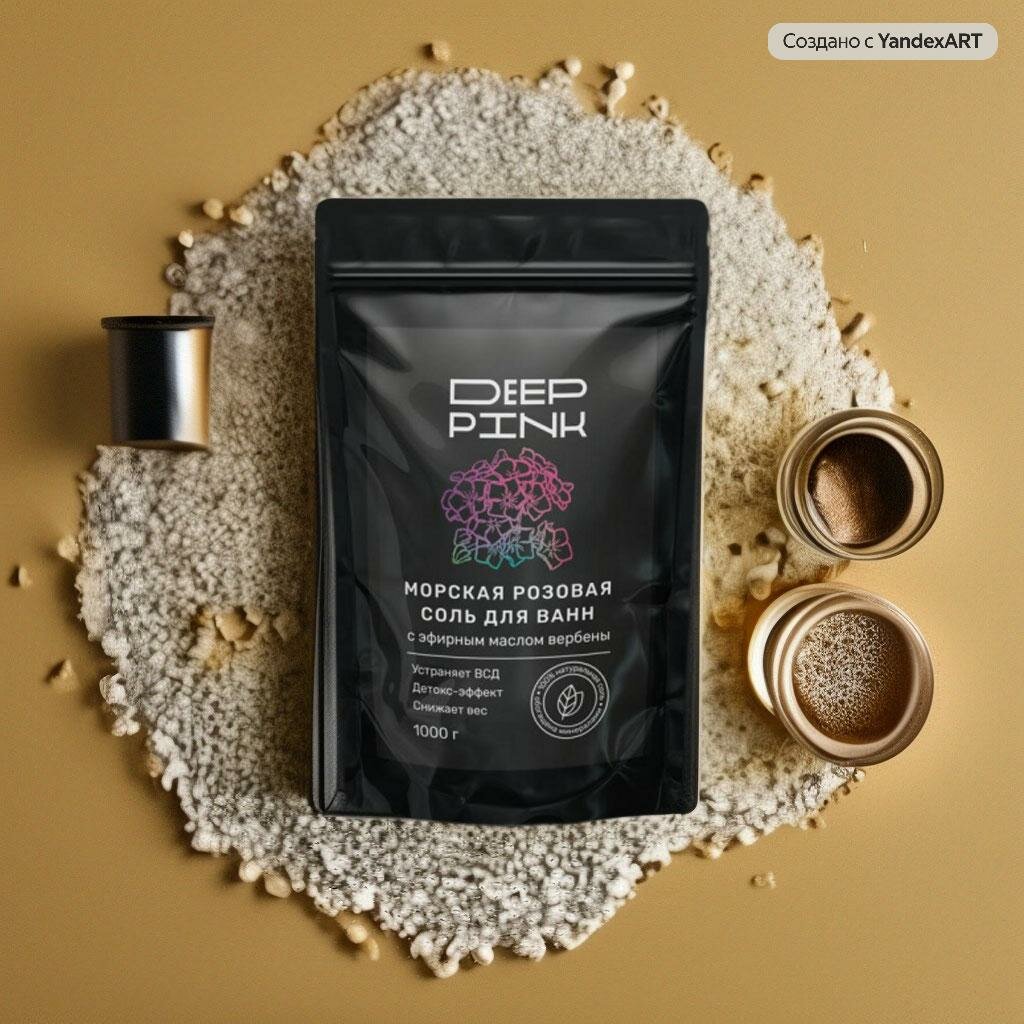 фото Deep Pink, Крымская морская розовая соль для ванн с эфирным маслом Вербены / детокс-эффект / снижает вес / 1000 г.