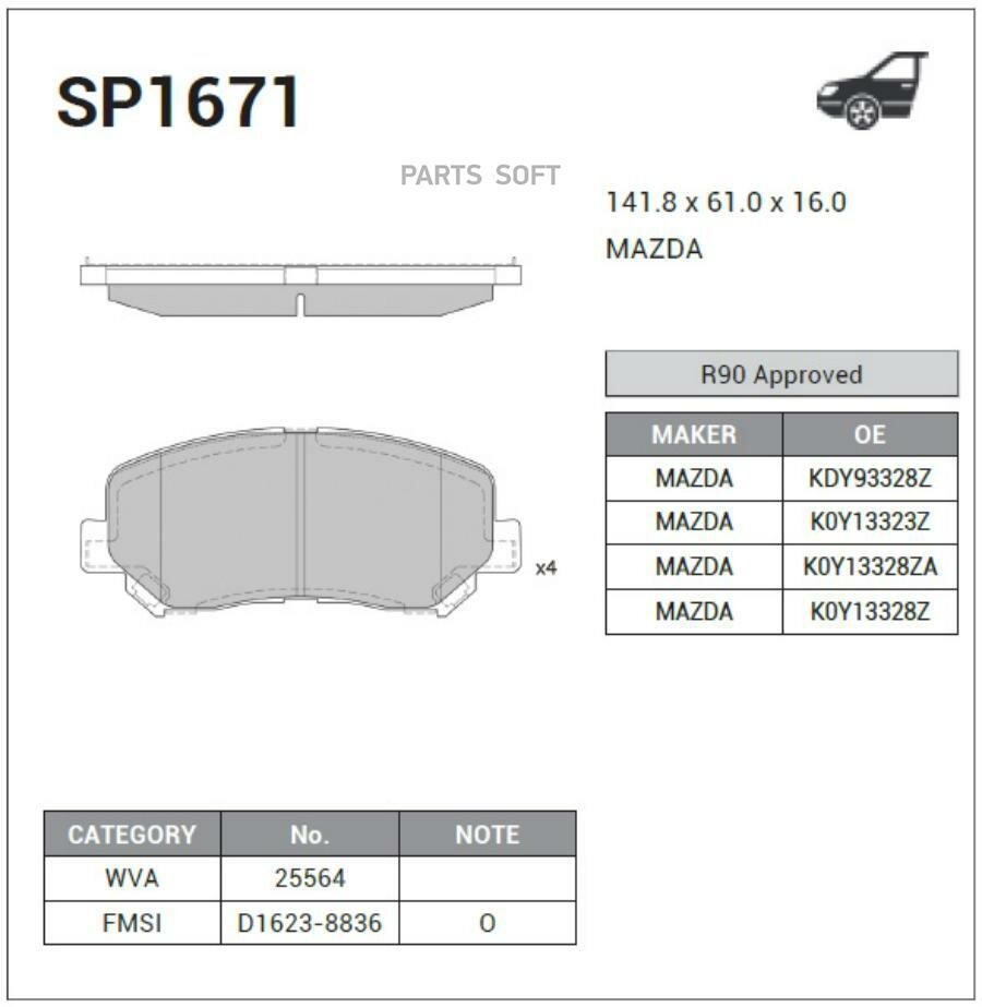 SANGSIN BRAKE SP1671 Колодки торм. пер. 1шт