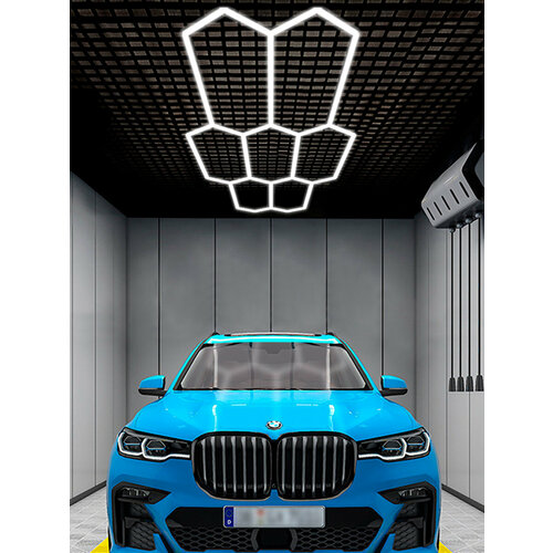 Потолочный светильник соты крупные без рамки 460 Вт от бренда I TREK, свет в гараж, модульное освещение в детейлинг, размеры 2,35х4,06 м