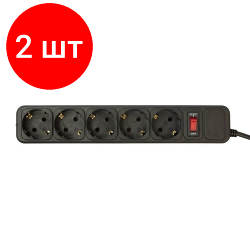 Комплект 2 штук, Сетевой фильтр PC Pet AP01006-5-B 5м (5 розеток) черный (пакет ПЭ) сетевой фильтр pc pet 1 8м ups plug 5 розеток чёрный ap01006 e b