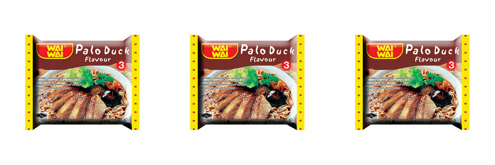 Wai wai Лапша быстрого приготовления Со вкусом утки, 60 г, 3 шт