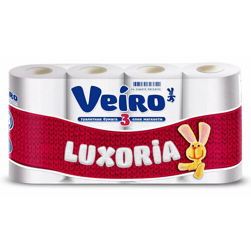 Туалетная бумага Veiro Luxoria, белая, 3 слоя, 8 рулонов