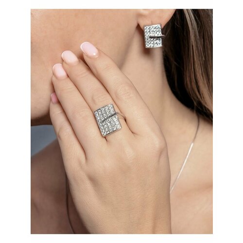 Кольцо L-Silver, серебро, 925 проба, родирование, фианит, размер 17.5, серый, серебряный