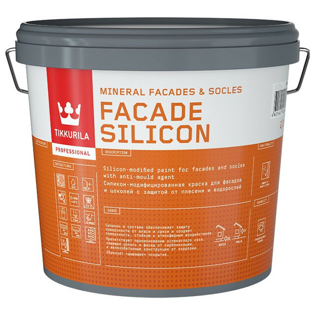 Краска акриловая фасадная tikkurila facade silicon база c 2,7л бесцветная, арт.700011478