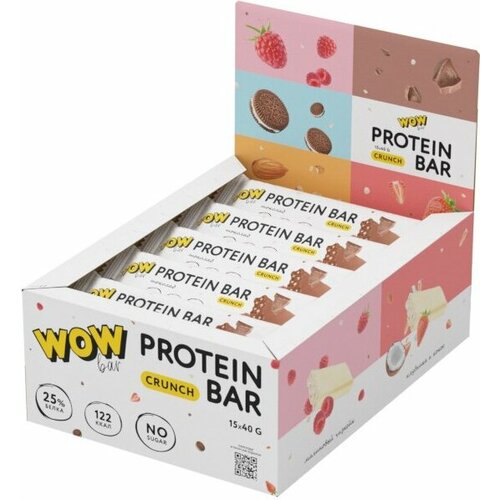 фото Батончики протеиновые, wow bar, protein bar crunch, 40 г, шоколад prime kraft