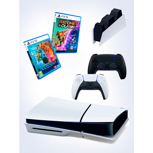 PS5 (ПC5) Игровая приставка Sony PlayStation 5 Slim disc + 2-й геймпад(черный) + зарядное + игра Minecraft+ игра Ratchet Clank