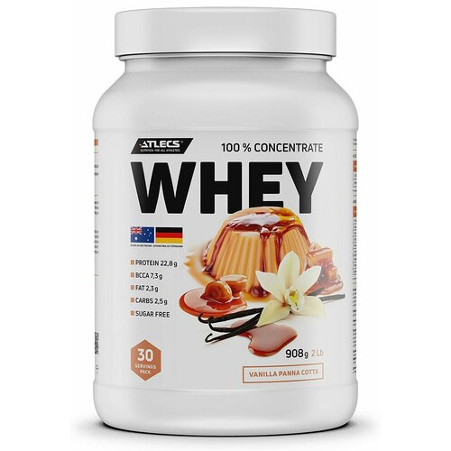 Atlecs Whey Protein 908 g, (ванильная панна котта) 100% golden whey 908 g шоколадное арахисовое масло