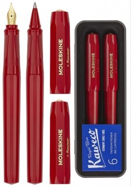 Набор Moleskine X Kaweco красная перьевая и шариковая ручки в футляре синие чернила
