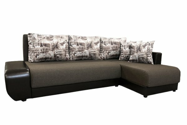 Угловой диван "Олимп-1" - Архитекрура шоколад(микровелюр) / Кватро 4(рогожка) / Кожзам коричневый, Угол левый "Г"