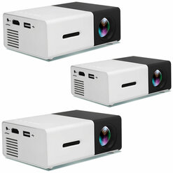 LED мини-проектор беспроводной Unic YG-300 с поддержкой HD видео портативный с пультом ДУ и аккумулятор в комплекте (корпус бело-черный) В комплекте 3 ШТ