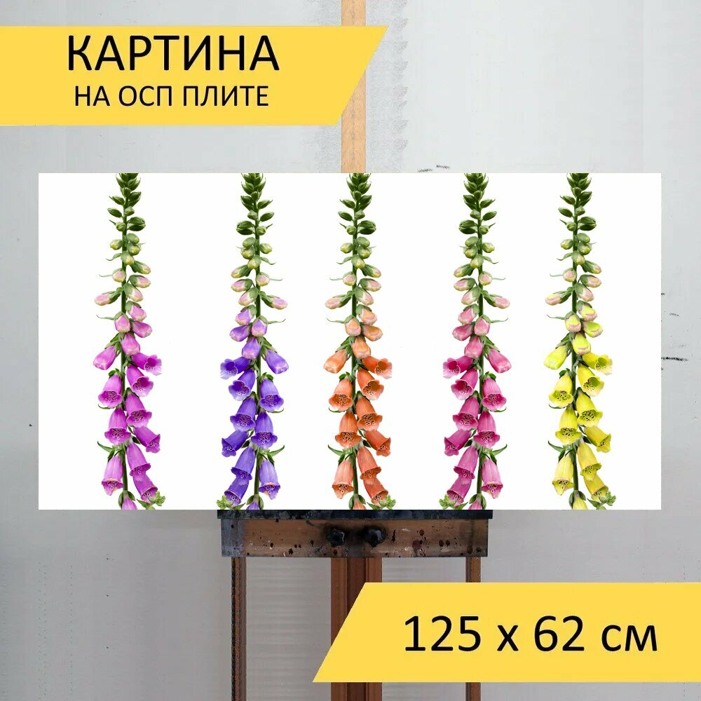 Картина на ОСП 125х62 см. "Природа, цветок, ларкспер" горизонтальная, для интерьера, с креплениями