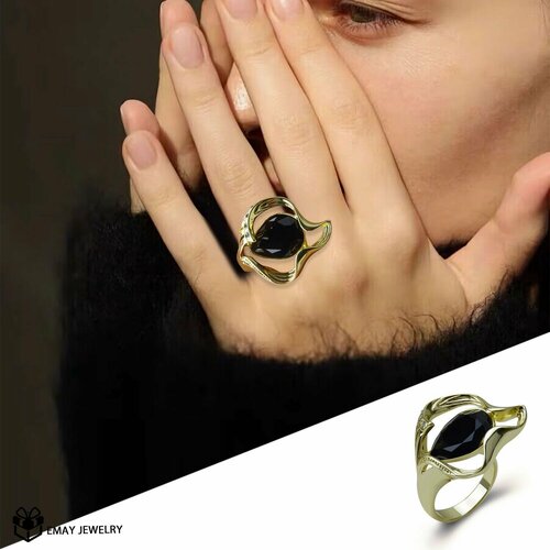 Кольцо Emay, искусственный камень, размер 19, золотой, черный