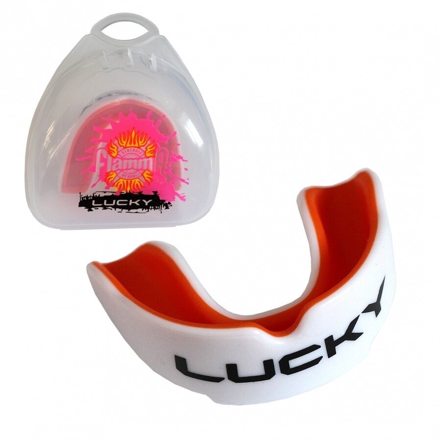 Детская боксерская капа, спортивная для защиты зубов Flamma Lucky - White/Orange (до 11 лет)