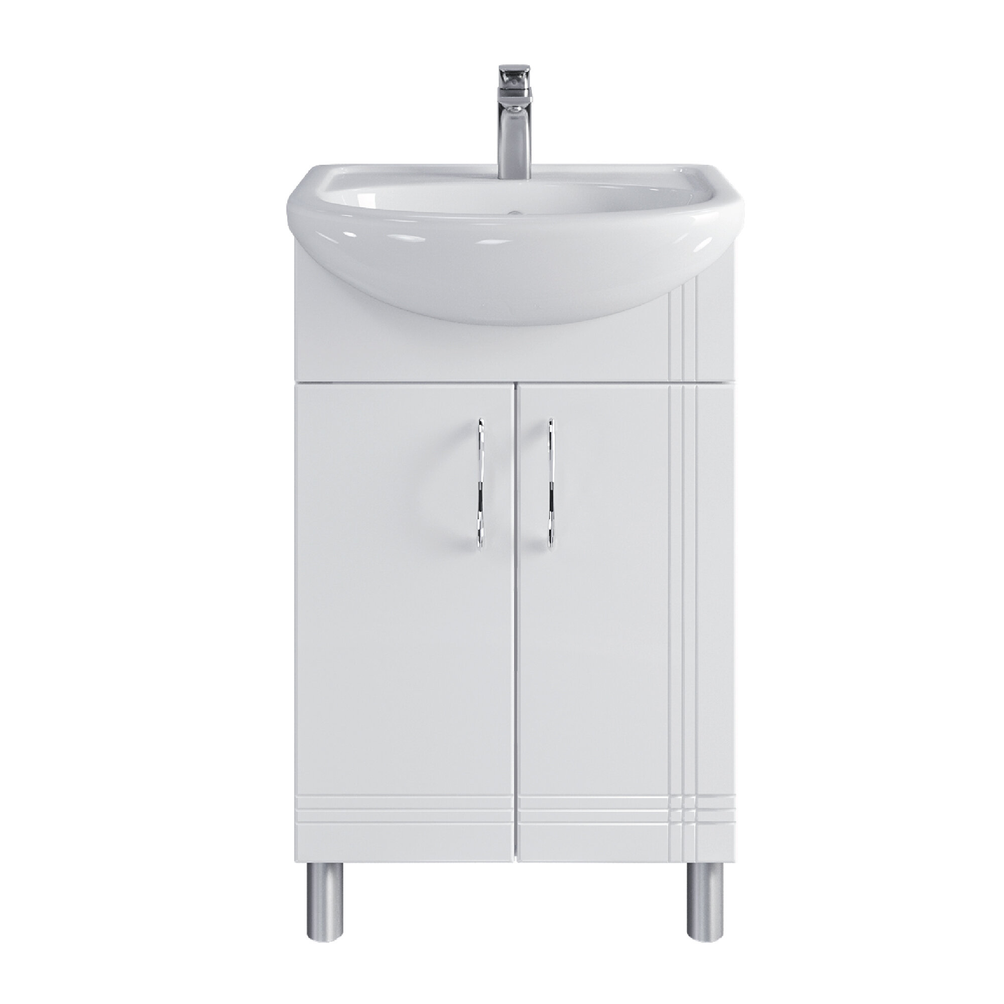 Тумба напольная SanStar Вольга 50 с раковиной Уют 50 (комплект) для ванной комнаты, белая