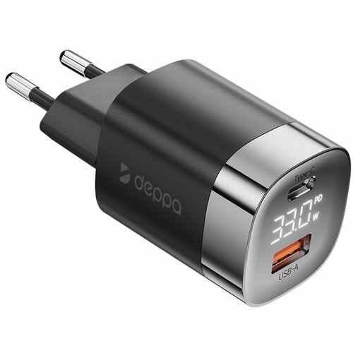 Зарядное устройсво Deppa (11439) USB A + USB-C, PD 3.0, QC 3.0, 33 Вт, черный