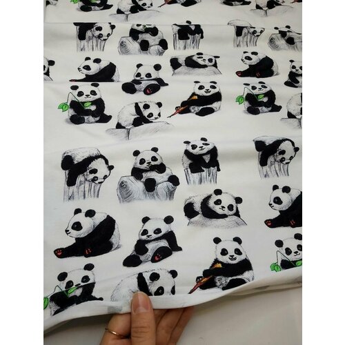 Ткань для шитья и рукоделия, Кулирка с лайкрой Пандочки, отрез 100х180см