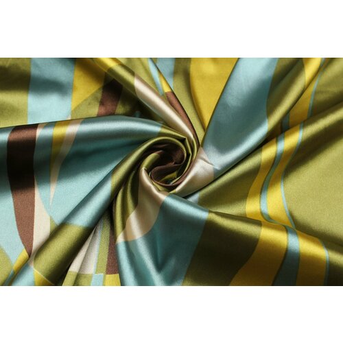 Ткань Атлас-стрейч с крупным ярким рисунком в ярко-оливковом, фисташковом, бирюзовом, ш140см, 0,5 м