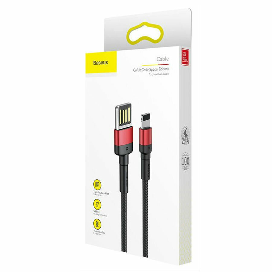 Кабель Baseus Cafule Special Edition USB - Lightning 2.4A 1m Red-Black CALKLF-G91 - фото №10