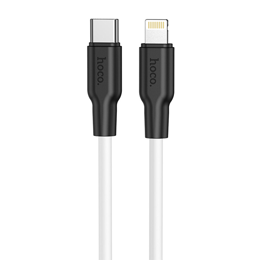 Кабель для айфон USB-C HOCO X21 Plus Silicone Type-C - Lightning, 3A, 1 м, черный+белый