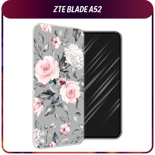 Силиконовый чехол на ZTE Blade A52 / ЗТЕ Блэйд А52 Розы на сером