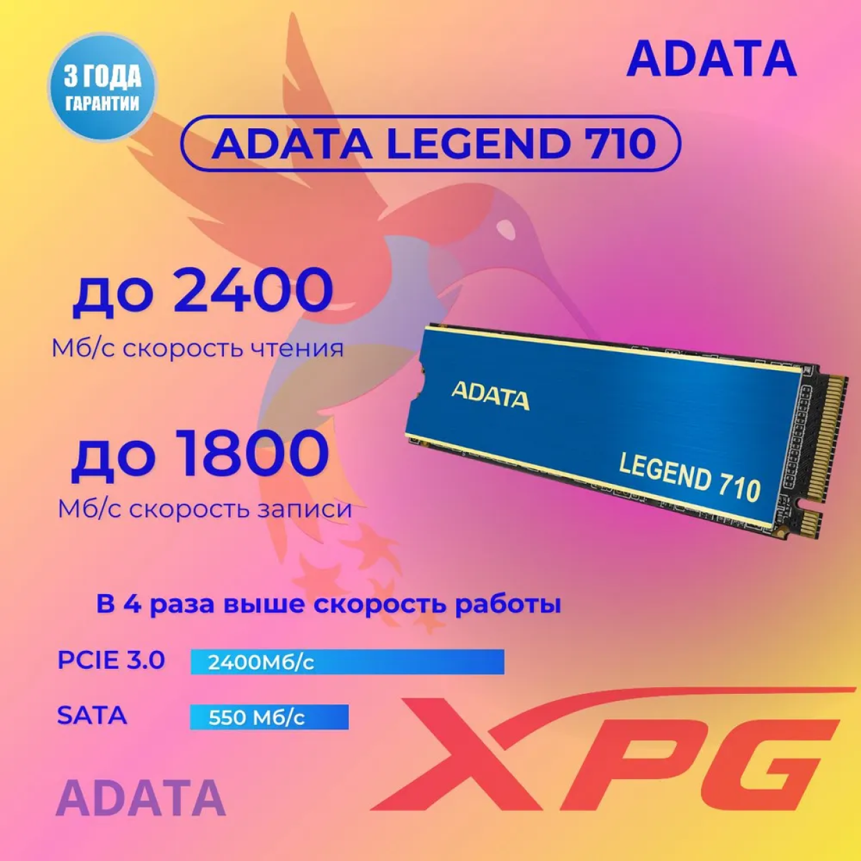 Твердотельный накопитель A-Data Legend 710 2048ГБ, M.2 2280, PCI-E 3.0 x4, M.2 ALEG-710-2TCS - фото №12