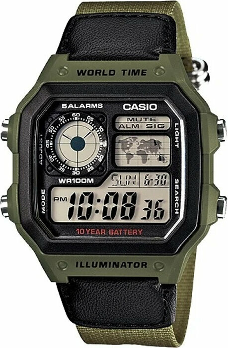 Наручные часы CASIO AE-1200WHB-3B, серебряный, хаки