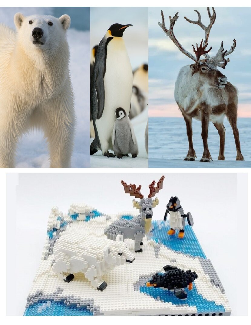Конструктор 3D из миниблоков RTOY Любимые животные пингвины, медведь и северный олень 1880 элементов - JM6622