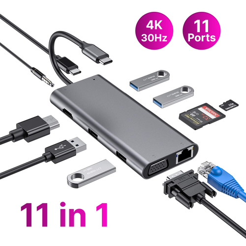 USB-хаб 11 в 1 - универсальный разветвитель для всех устройств хаб ugreen 10в1 3xusb 3 0 hdmi vga rj45 sd tf jack 3 5mm pd 80133