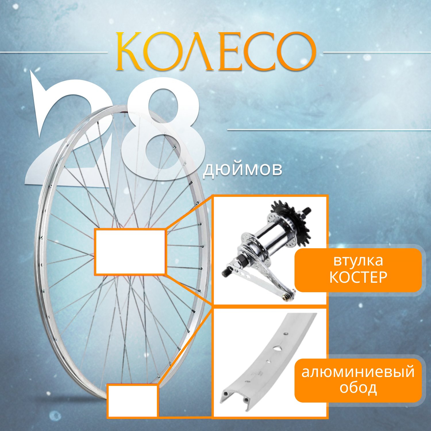 Колесо 28" алюминиевый обод втулка Coster