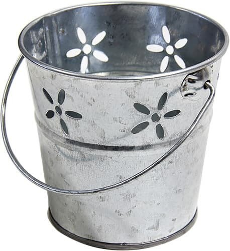 фото Ведерко декоративное оцинкованное с 1 ручкой и вырубкой / Кашпо декоративное (95 х 70 х 95 мм)