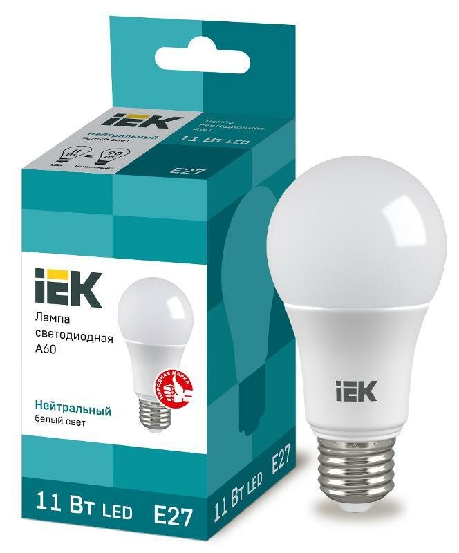 Лампа светодиодная LED 11Вт Е27 220В 4000К A60 груша | LLE-A60-11-230-40-E27 | IEK