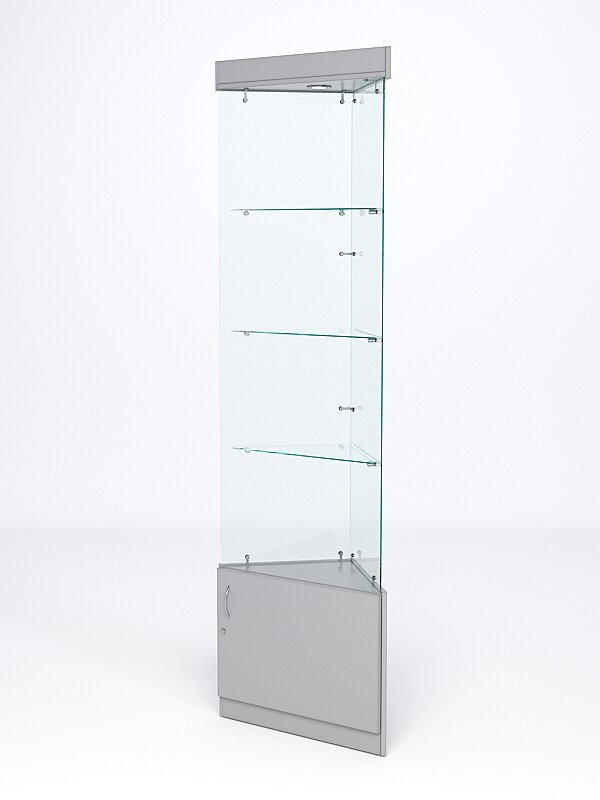 Витрина стеклянная "истра" угловая №101-У трехгранная (без дверок, бока - стекло), Серый 45 x 45 x 210 см