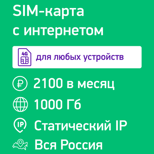 SIM-карта интернет со статическим IP-адресом 1000 Гб за 2100 ₽/мес в сети Мегафон 3G/4G/4G+ тариф мегафон умные вещи новосибирская обл