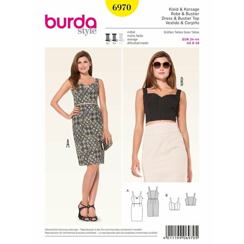 Выкройка Burda 6970 Платье-футляр летнее, топ-бюстье выкройка burda 6970 платье футляр летнее топ бюстье