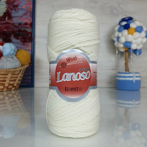 Пряжа Bonito Lanoso, молочный - 901, 49% шерсть, 51% акрил, 5 мотков, 100 г, 300 м.