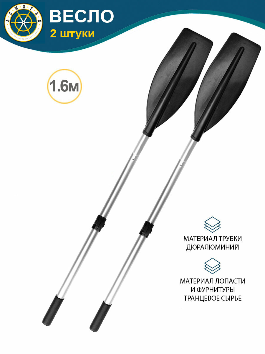 Весло разборное 2шт 1.6м для лодки ПВХ/ лопасть 490*180мм