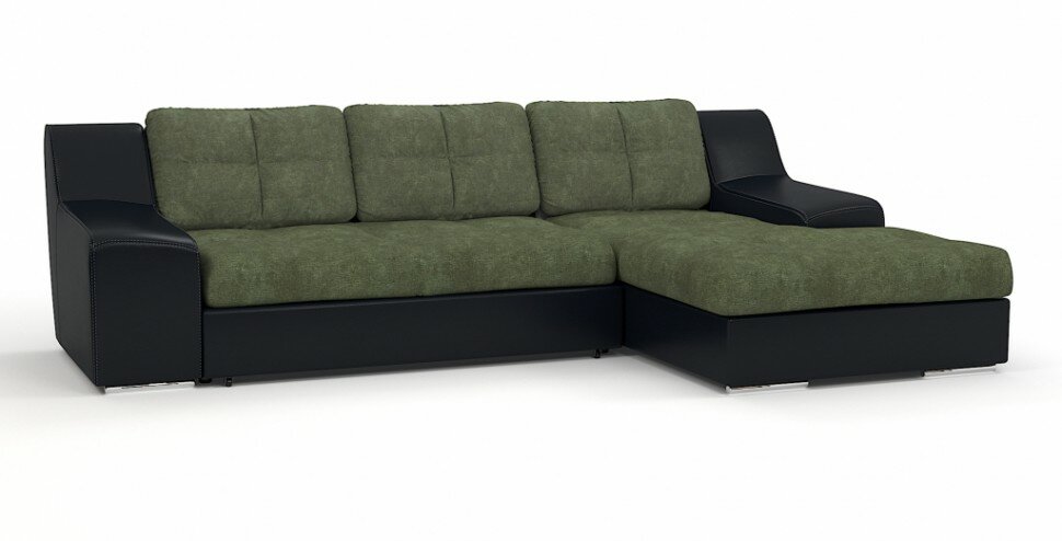 Угловой диван Мидгард Люкс экокожа черный + велюр зеленый (пружинный блок "боннель")