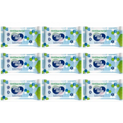 Ultra Fresh Салфетки влажные, Premium Antiseptic, 15 штук, 9 упаковок