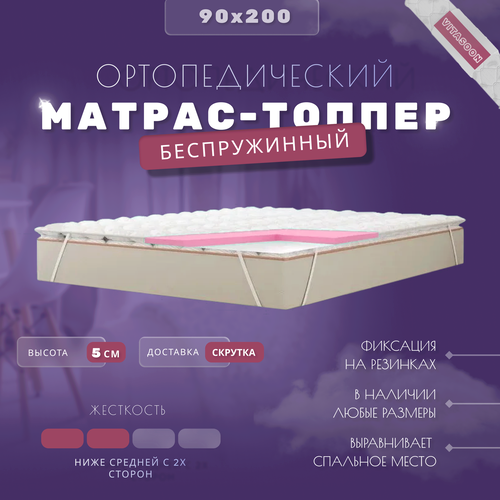 фото Ортопедический односпальный матрас-топпер беспружинный vitasoon coversoft 5 ck 90х200, жесткость ниже средней, с резинками, на матрас или диван vitaflex