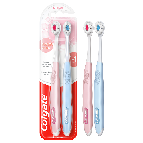 Зубная щетка Colgate cushion clean мягкая 2 шт в упаковке