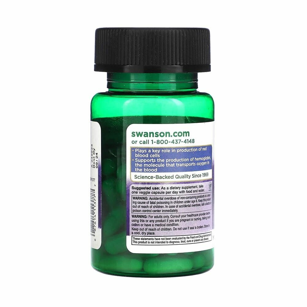 Изображение Железо цитрат США Swanson Iron Citrate 25 мг. 60 веган капсул