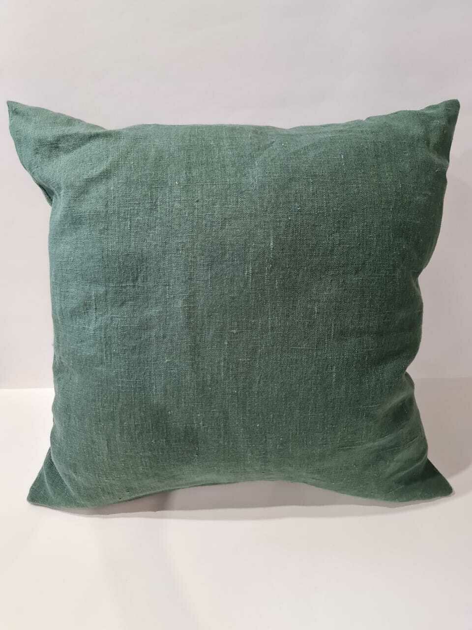 Наволочка декоративная, натуральный лён, зеленая, 45х45 см