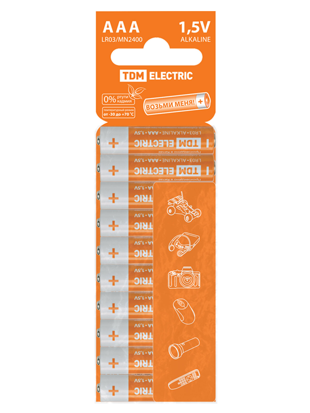 Элемент питания LR03 AAA Alkaline 1,5V SC-10 TDM (упак. 10 шт)