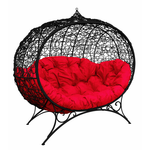 Диван M-group улей на ножках с ротангом чёрный красная подушка 37950₽